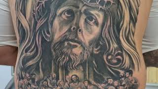 Inspiring Ink: Full Back Tattoo of Jesus, The Last Supper, Angels, and More by Jesse