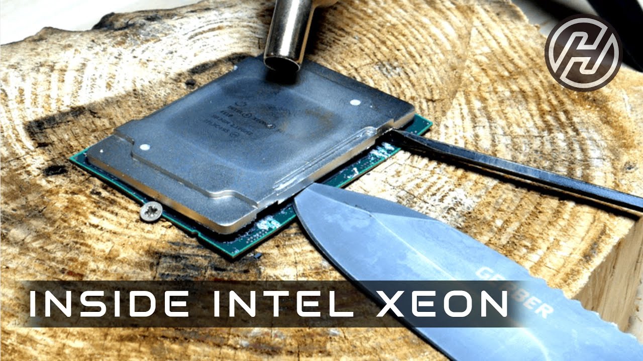 Tech teardown specialist delids a Xeon with a blowtorch and hunting knife — wood chopping block makes a worthy stage for the sacrifice