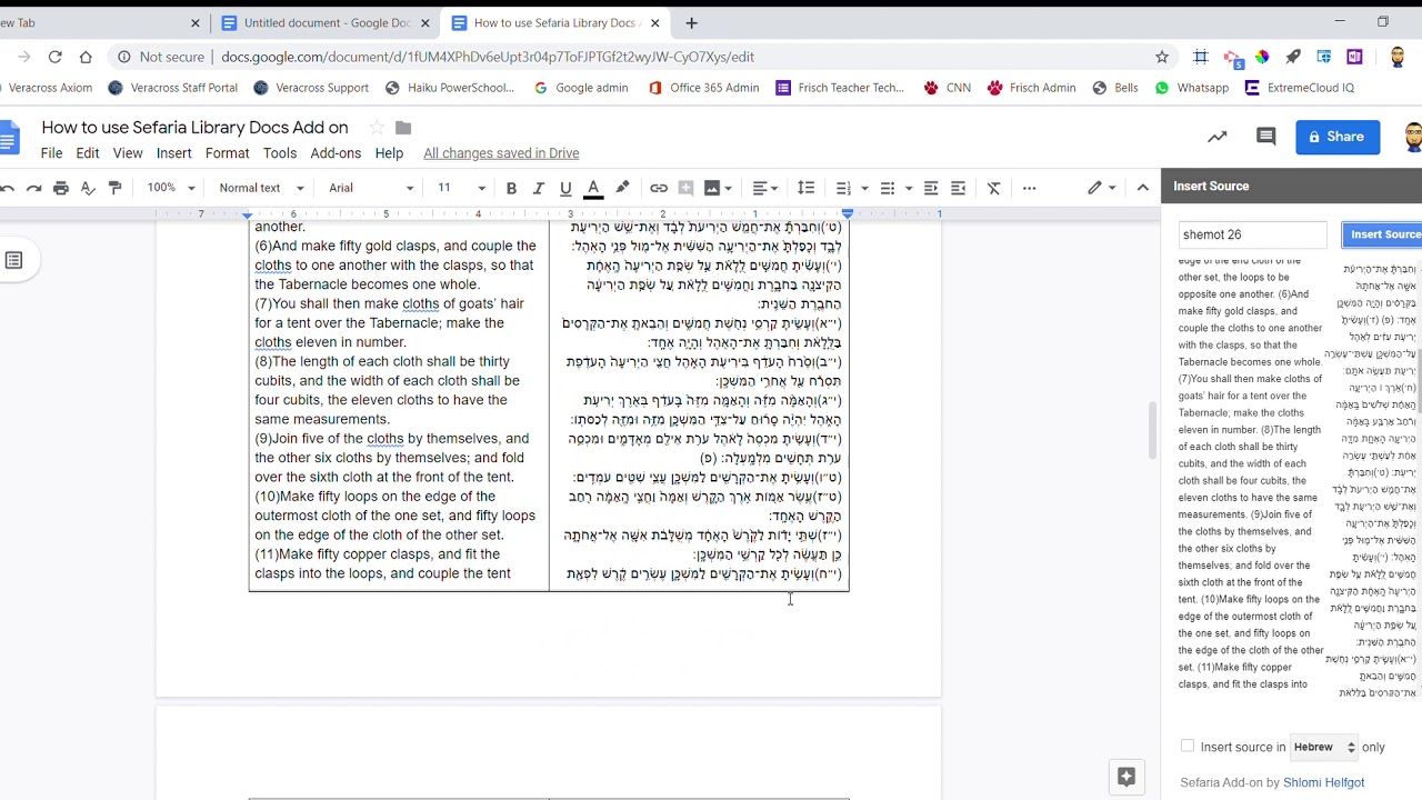 How to use Sefaria Library Google Docs Add On