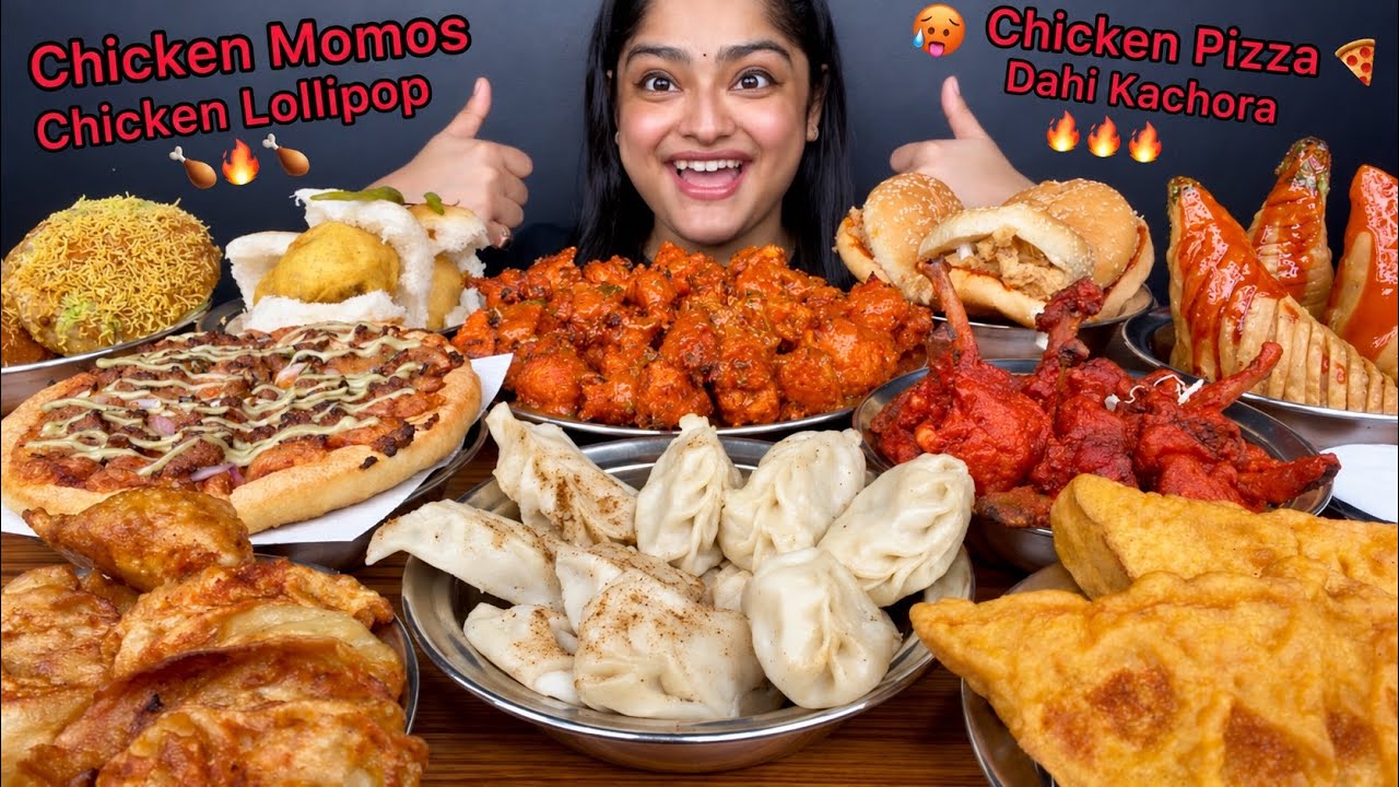 CHICKEN STEAM MOMOS, CHICKEN LOLLIPOP, VADA PAV, CHICKEN CHEESE PIZZA, MANCHURIAN, CHINESE SAMOSA