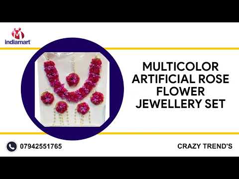 Pink artificial flowers jewellery set