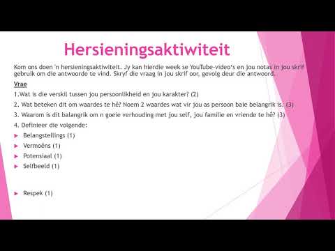 Lewensorientering - Graad 7 - Hersieningsaktiwiteit