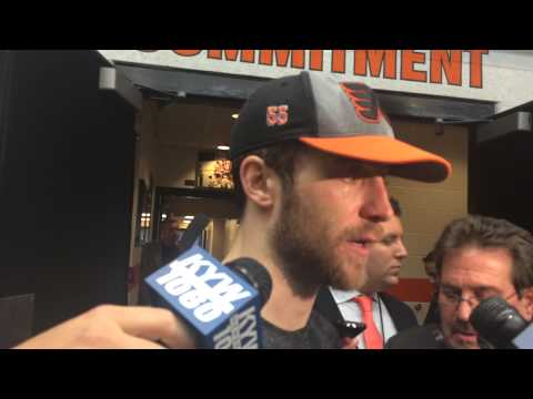 Flyers defenseman Nick Schultz comments about his great save