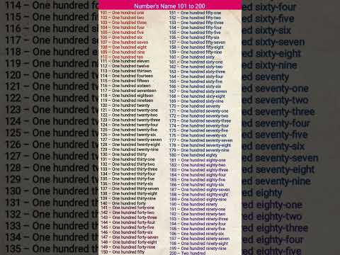 Number names 101 to 200 in english |to Hundred Spelling |101 to 200Spelling |OneCounting #timestable