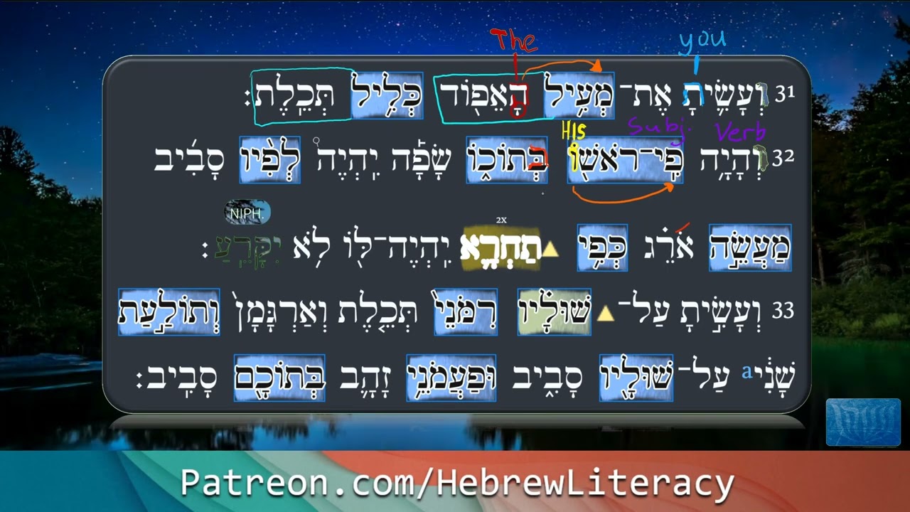 directed Hebrew immersion Exodus 28.31-33 Rabbi translates and explains every word #4k #UHD #hebrew