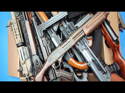 Box of Military Guns 🔫 !Airsoft Gun , Winchester, Shotgun,Thompson,AK-47,MP40, guns..