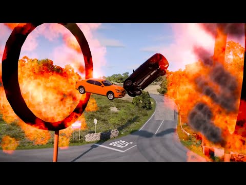High Speed Cars Jump Fire Ring [BeamNG Drive]