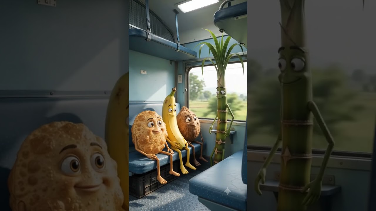 जब केले, नारियल और कचौड़ी ट्रेन में सफर करने निकले 😂🚆 | Funny AI Cartoon #Shorts📝