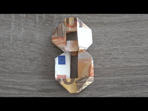 Folding the number 8 from banknotes, crafting money gifts, folding instructions for folding an ei...