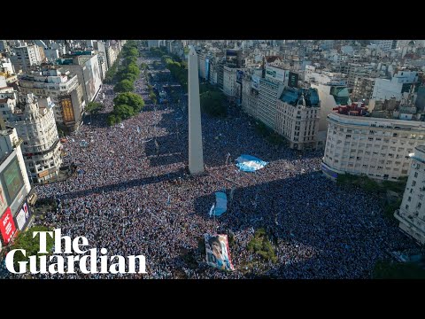 Drone captures sea of fans celebrating in Buenos Aires after Argentina's World Cup win – video
