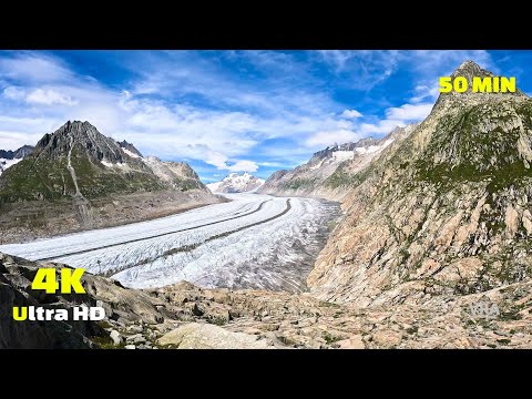 Virtual Run 4k - Alps Aletsch Glacier - Scenery Switzerland - Virtual Running Video for Treadmill