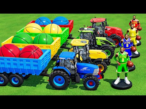 TRANSPORTING LeBron and Basketball with VALTRA & STEYR & CLAAS TRACTORS ON TRAP ROAD! FS22