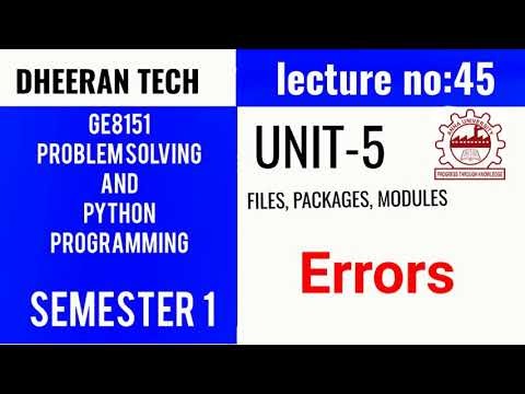 Ge8151problem Solving And Python Programming Psppmanojkumar Lectures Errors