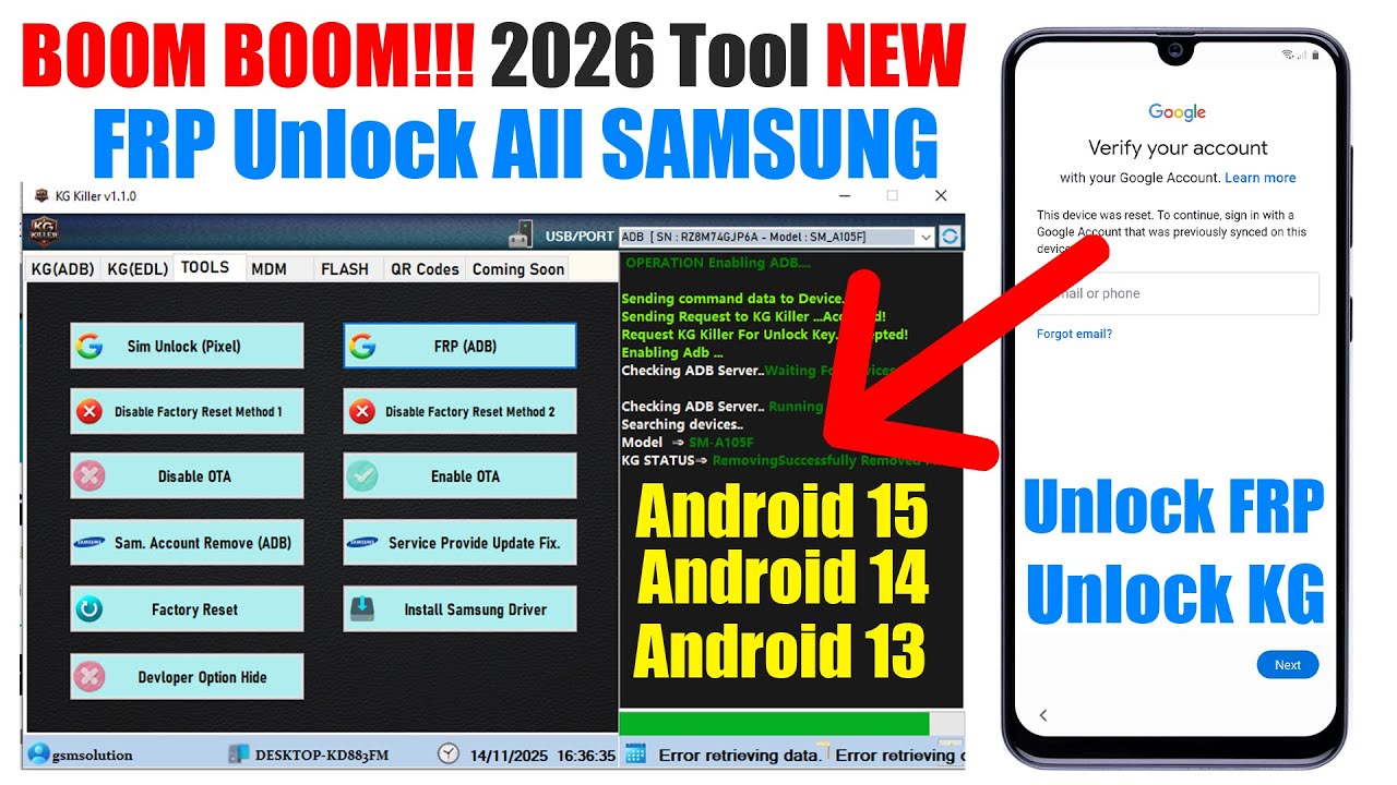 Samsung FRP Tool 2026, Google Account Remove Android 13/14/15 | FRP Bypass