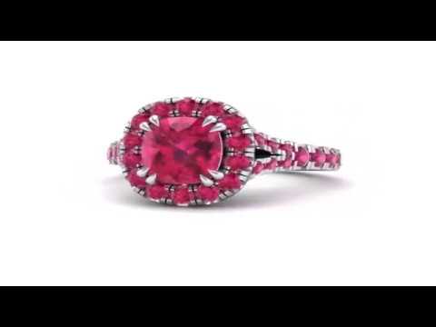 Bridge Initial Cushion-Cut Halo Ruby Engagement Ring (1.88 CTW)
