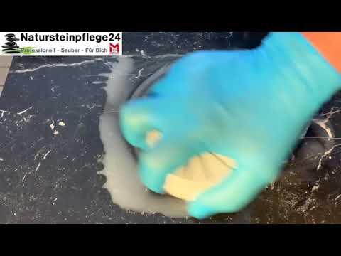 Marmor & Kalkstein polieren | Nero Marquina - Säureschaden, matte Stellen entfernen - Glanz erneuern