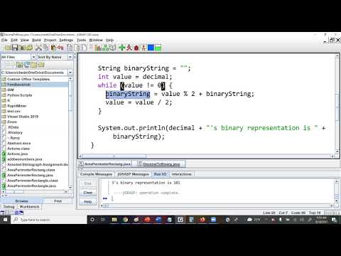 A Java program that prompts the user to enter a decimal integer and convert it to binary value