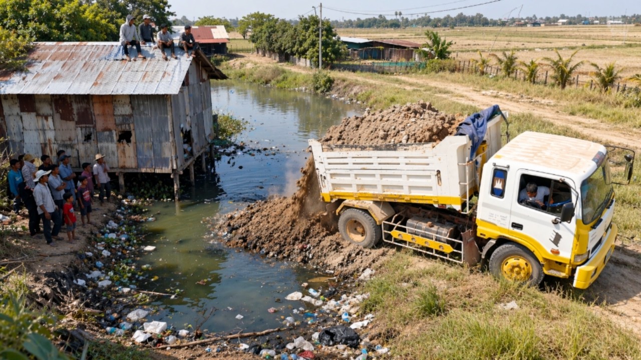 First Start New Project! Complete100% Delete Small POND Around The Hut by Mini Dozer, Dump Truck Loa
