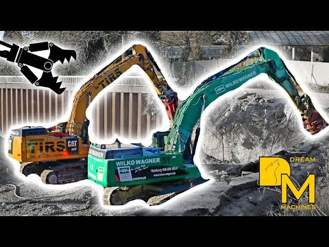 CATERPILLAR 352F + CAT 345D BAGGER ABBRUCH BAUSTELLE CCH HAMBURG