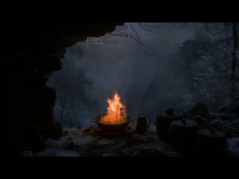 Relax In A Cozy Winter Cave With A Crackling Fire | Fall Asleep Fast | Winter Ambience | 10Hrs