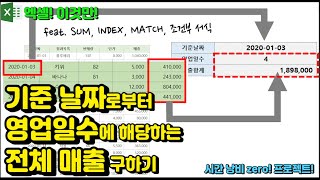 엑셀 이것만! 기준 날짜로 부터 영업일수에 해당하는 전체 매출 구하기! (feat. SUM, INDEX, MATCH, 조건부 서식)