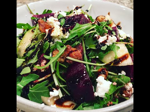 Arugula, Beet, Goat Cheese, Candied Walnut and Pear Salad Recipe!