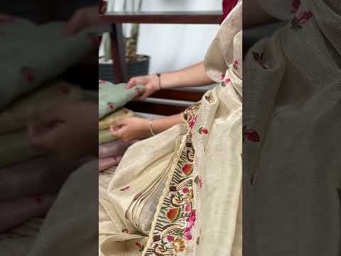 Sea Green Elegant Zari Kota Tissue Saree with Exquisite Thread Embroidery Work and Banglory Blouse Piece – Premium Ethnic Ensemble