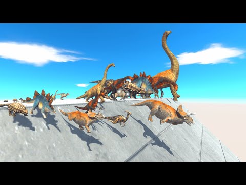 Different Size Herbivorous  Dinosaurs Biggest Slide Race -Animal Revolt Battle Simulator