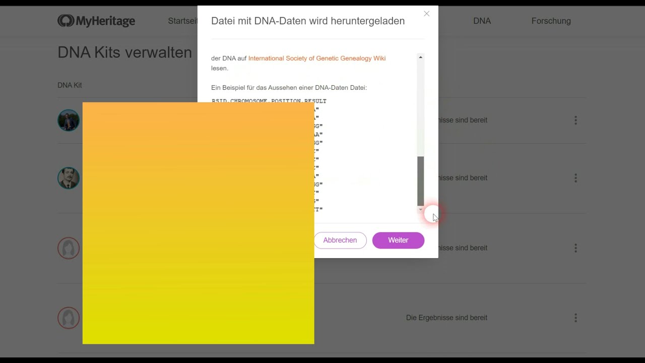 Myheritage DNA - Rohdaten runterladen und auf Gedmatch hochladen