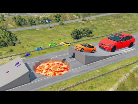 Big & Small Jumping over massive Lava Pit – BeamNG.Drive | Beam Studio +