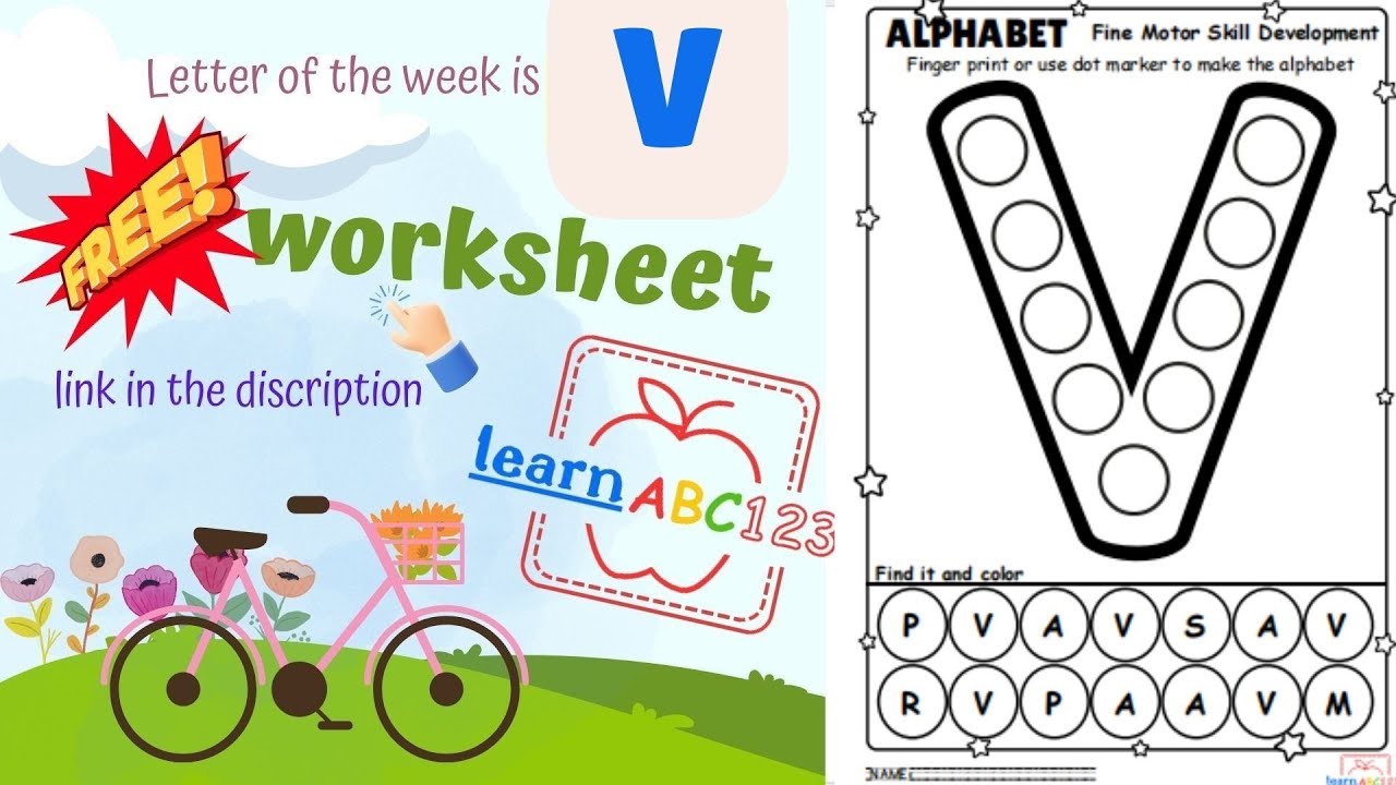 FREE worksheet Letter V  - Learn Alphabets in fun way - Letter of the week V Color I finger print