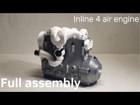 3D printed inline 4 air engine full assembly video