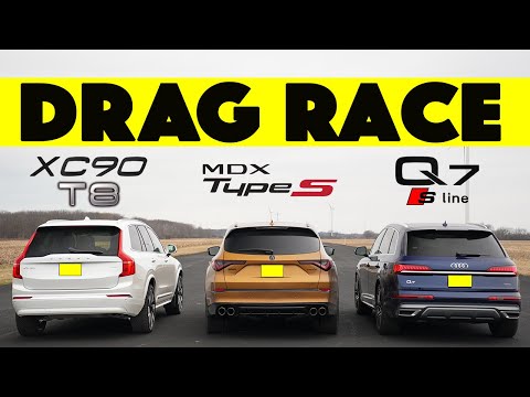Audi Q7 Sline vs Acura MDX Type S vs Volvo XC90 T8.That Escalated Quickly! Drag and Roll Race