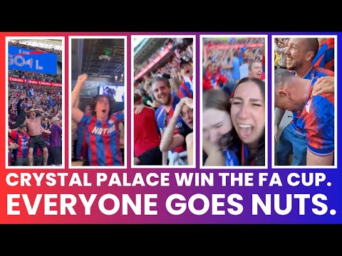 CRYSTAL PALACE WIN THE FA CUP.  EVERYONE GOES NUTS. (Epic supporter reactions set to epic music.)