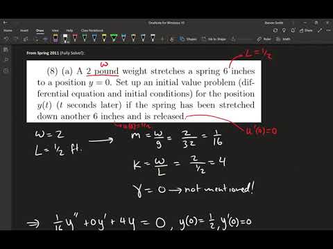 Math 391 1XC Lecture 12 - More spring mass problems; Higher Order Linear ODEs