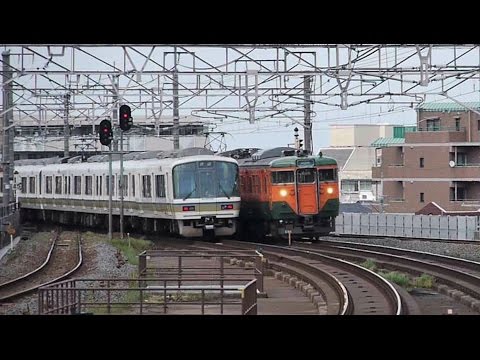 JR西日本 221系 113系湘南色 C10編成+カフェオレ色更新車 L15編成 大津京駅 20100516