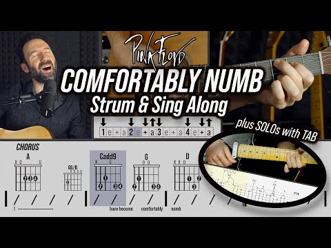 "COMFORTABLY NUMB" Strum & Sing Along + SOLOs with TAB - Guitar Lesson & Cover (Pink Floyd)