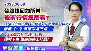 【掌聲響起】#賴昇楷 0608 台股拉回如所料，後市怎麼看? 綠能《宏泰、大亞、建碁》逆勢大漲創高，儲能《…》異軍跟進亮燈﹔AI《營邦》二段+115%，獲利下車，誰將接棒上好戲? (圖)