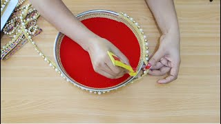 how to decorate karva chauth Thali at home | aarti thali | pooja thali decoration | Easy thali decor