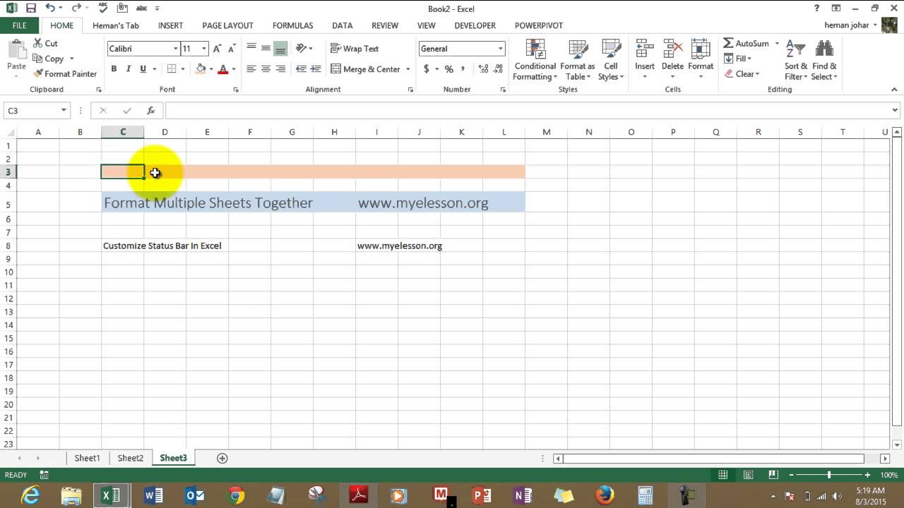 Format Multiple Sheets Together in Excel 2010 and 2013