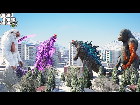 Shin Godzilla and Yeti Giant vs Godzilla Giant and Gorilla Zombie X - GTA V Mods
