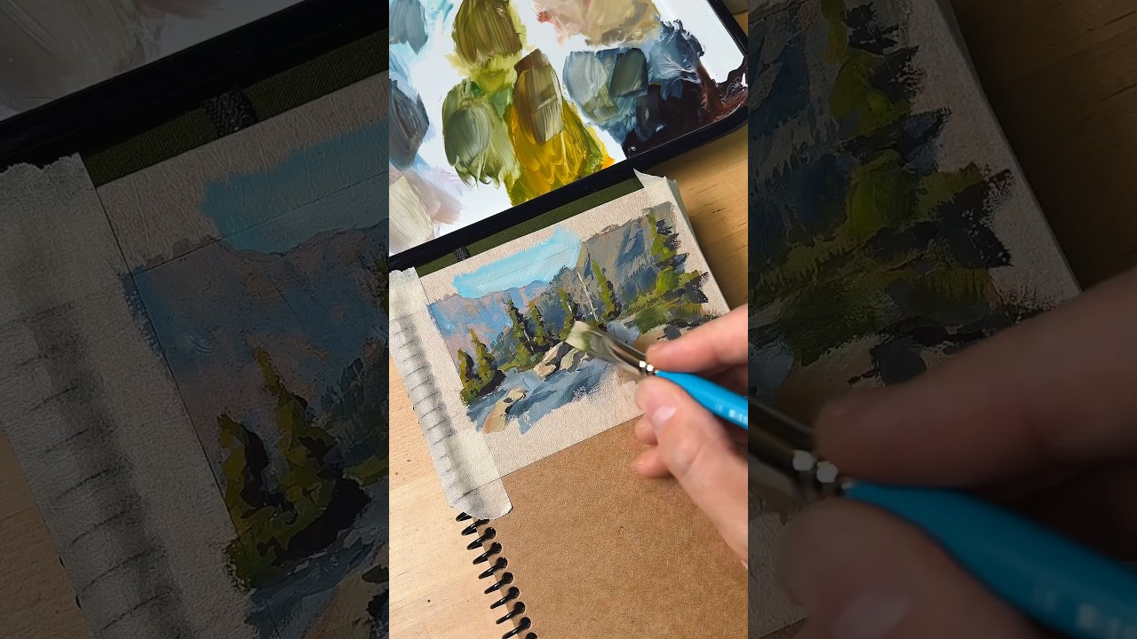 Landscape painting process to study to 📚🌲 #art #gouache