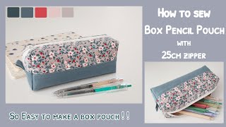 How to sew a box pencil pouch with 25cm zipper | diy pencil case easy | diy pencil pouch at home