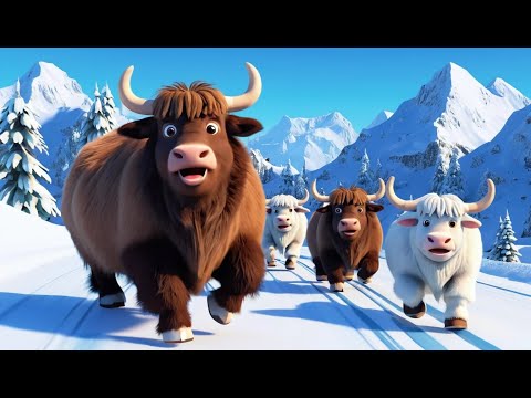 Trois bebes yaks font la course lors d un