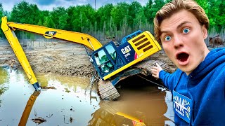 $100,000 Excavator SINKS in My Pond...