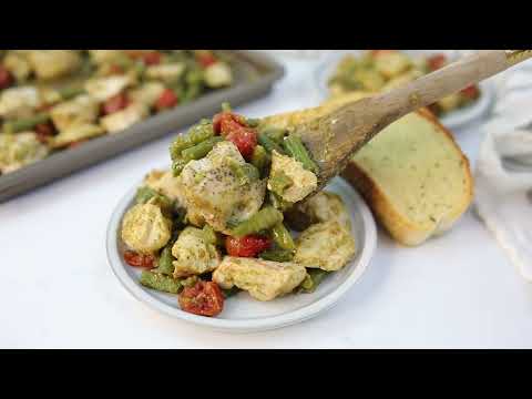 Pesto Chicken and Vegetables - Easy Sheet Pan Recipe - Freezer Meal - Chicken Dinner Ideas