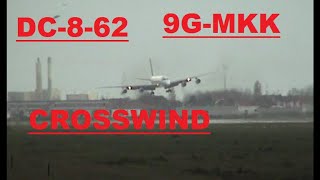 CHALLENGING  CROSSWIND arrival  DOUGLAS  DC-8-62   MK Airlines  , 9G-MKK , Ostend Airport