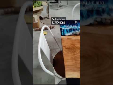 Wood mix colour oceanic epoxy dinning table with white iron ...