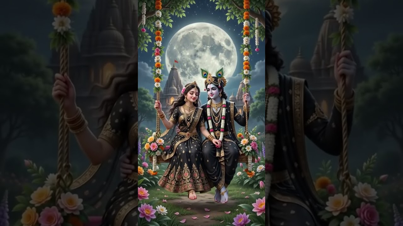 राधे कृष्ण झूला झूलते हुए 💕🌿 | प्रेम और भक्ति का सुंदर दृश्य 🙏✨ #Shorts