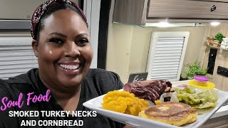 Easy Way to Cook Smoked Turkey Necks in a VAN! Cornbread and Cabbage | Soul Food Cooking | Van Life